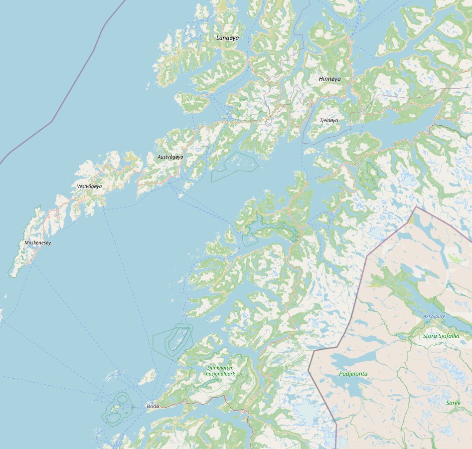 Kart over Lofoten, Vesterålen, Ofoten og Salten med stedene Ravn Hunstad dekker